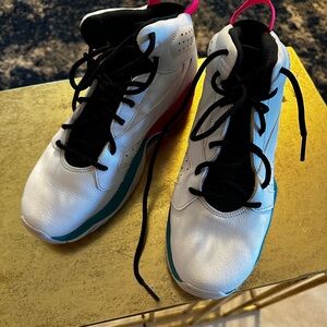 Jordan Kids White, Black, Teal & Pink High-Top Sneakers